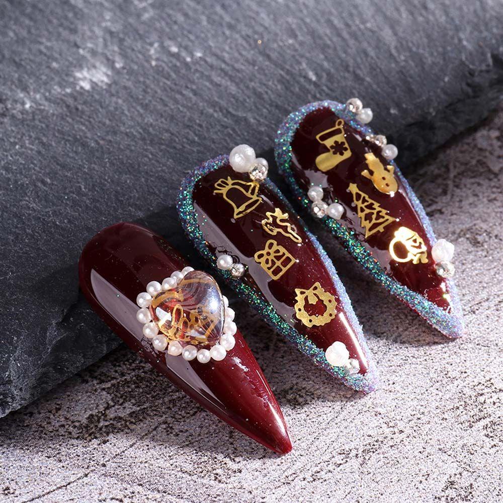 AUGUSTINA Agustina Kuku Glitter Payet Kaus Kaki Logam Santa Snowflake Pohon Natal Snowman 3D Nail Art Dekorasi