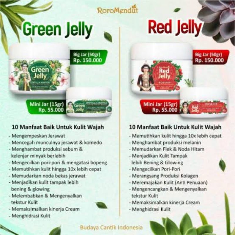 GREEN JELLY DAN RED JELLY RORO MENDUT mencerahkan melembutkan jerawat komedo glowing wajah