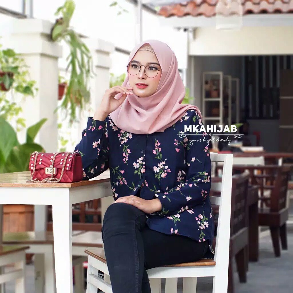 Kemeja wanita casual blouse lengan panjang muslim motif murah / blus wanita kekinian adelia miory-7
