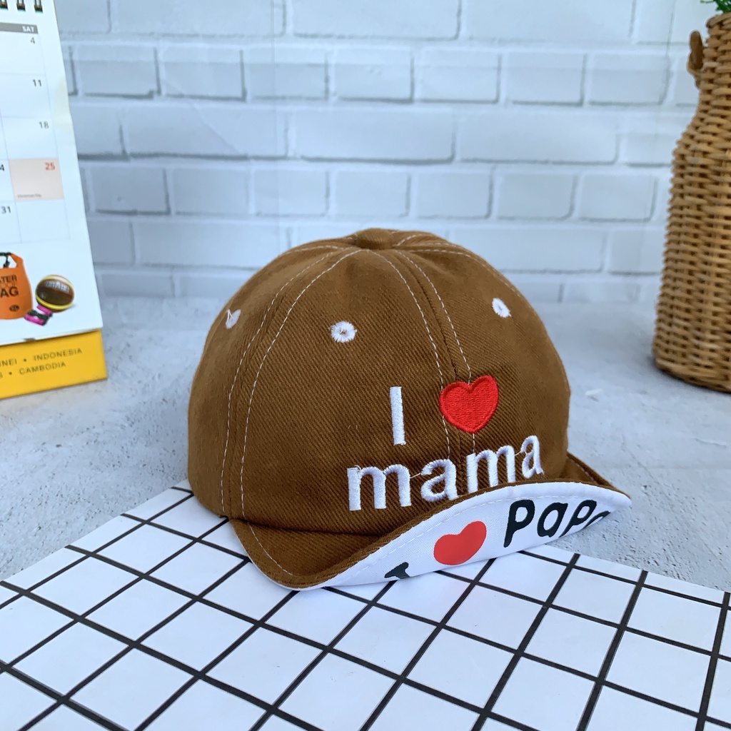 OSM JKT T5361 Topi Anak Model I Love Mama / Topi Fashion Unisex / Fashion Anak Bayi / Topi Anak Unisex-Coklat