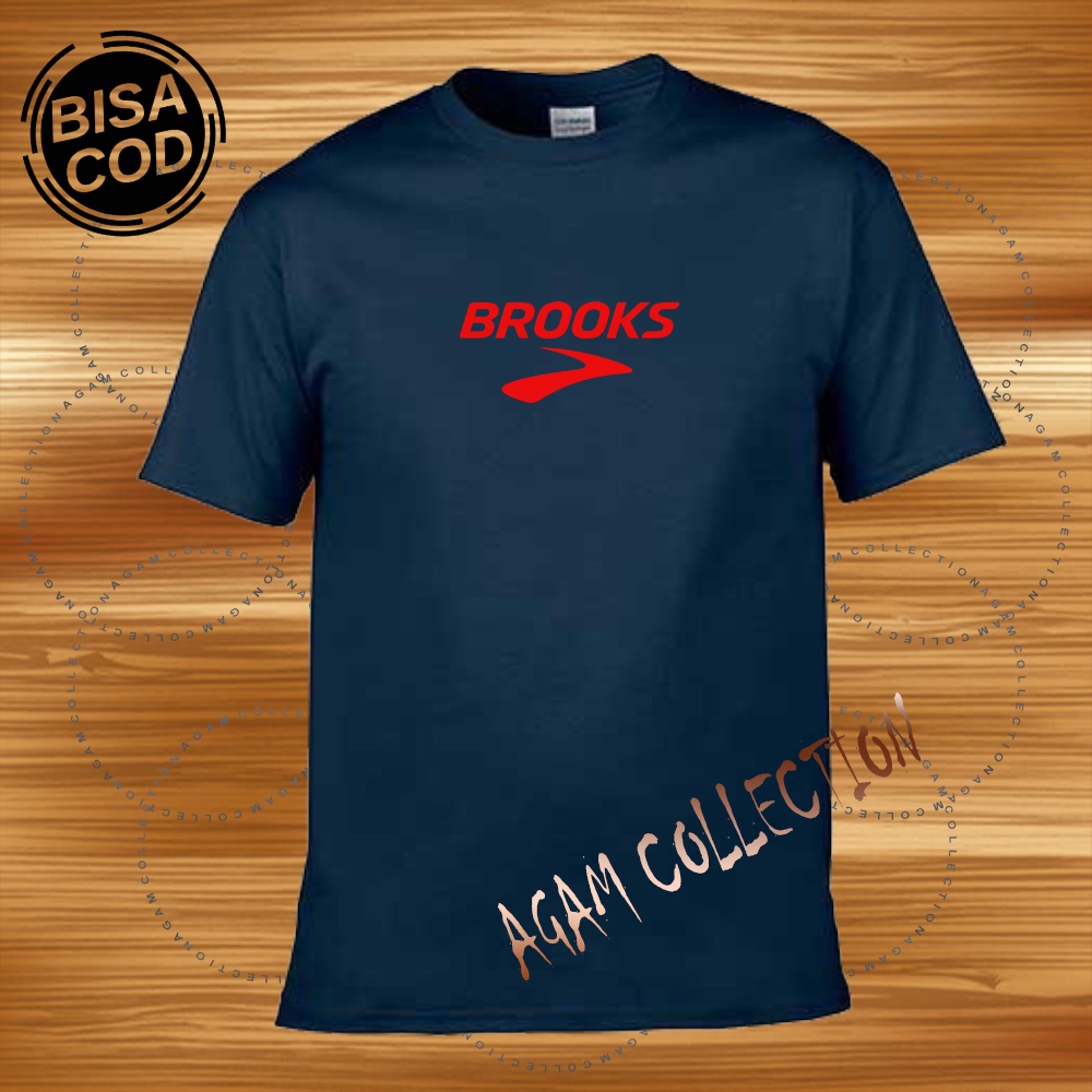 Agam Collection Baju Kaos Distro Brooks Text Merah Lengan Pendek  Premium Quality