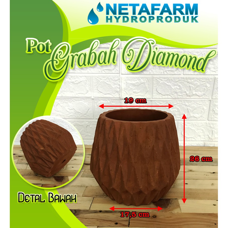 Pot Gerabah Terracotta / Terakota / Pot Diamond XL ( D = 19, T = 26 )