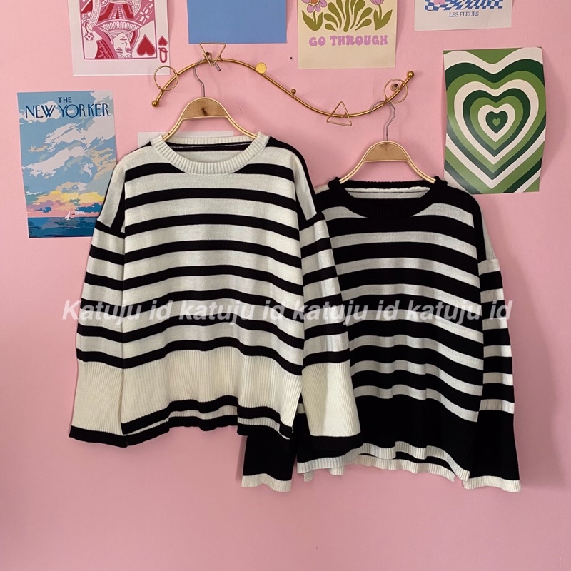 SWEATER RAJUT OVERSIZE ANYA MOTIF GARIS