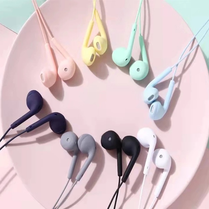 Earphone In Ear Sport Universal Noise Canceling Warna Macaron Dengan Kabel Jack 3.5mm + Mic