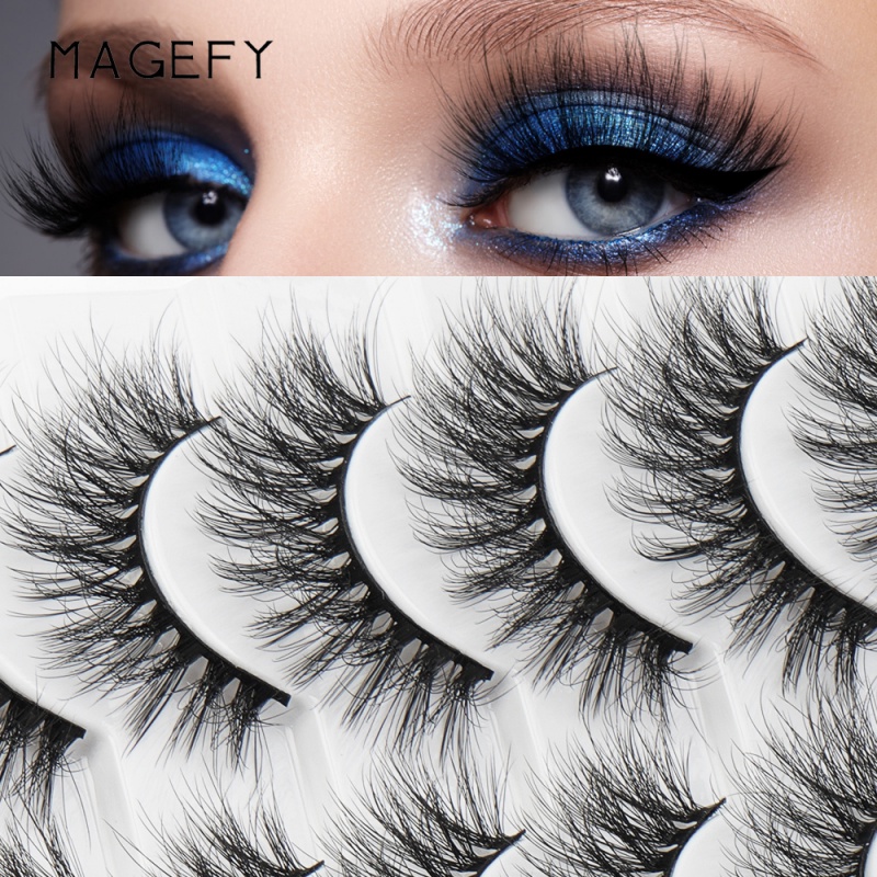 MAGEFY Box of 10 pairs of eyelashes pure handmade 3D imitation mink hair, natural slender, dense curls Fake eyelashes MGY7189