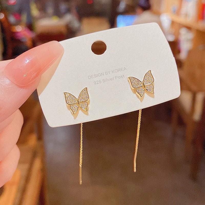 Anting Gantung Panjang Model Kupu-Kupu Bahan silver 925 Untuk Wanita Butterfly