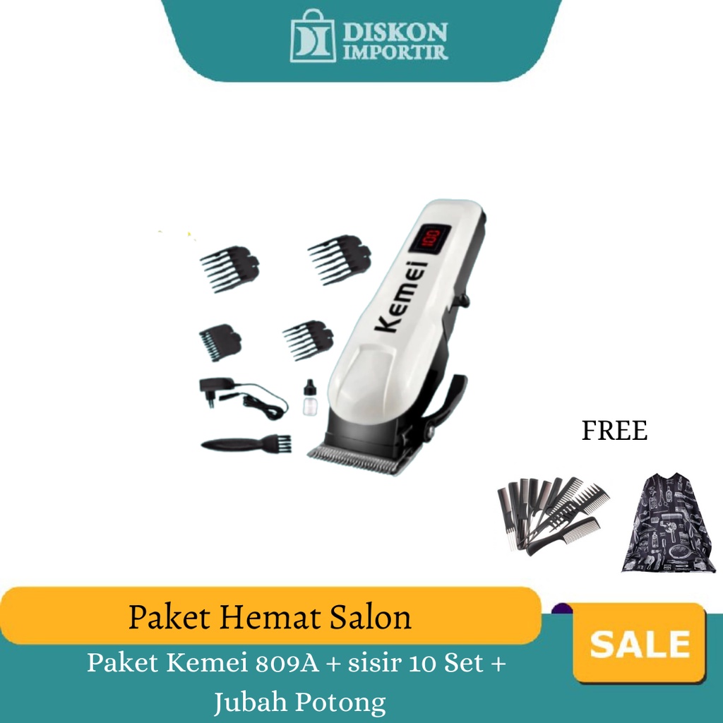 Paket Hemat Salon Kemei KM-809A Alat Cukur Elektrik Multifungsi,Jubah Potong, dan Sisir Rambut 10 IN z1