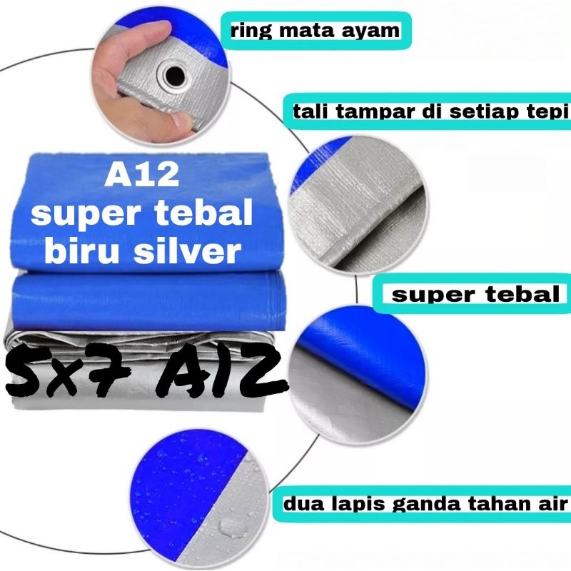 terpal 5x7 A12 biru perak (silver) super tebal waterproof