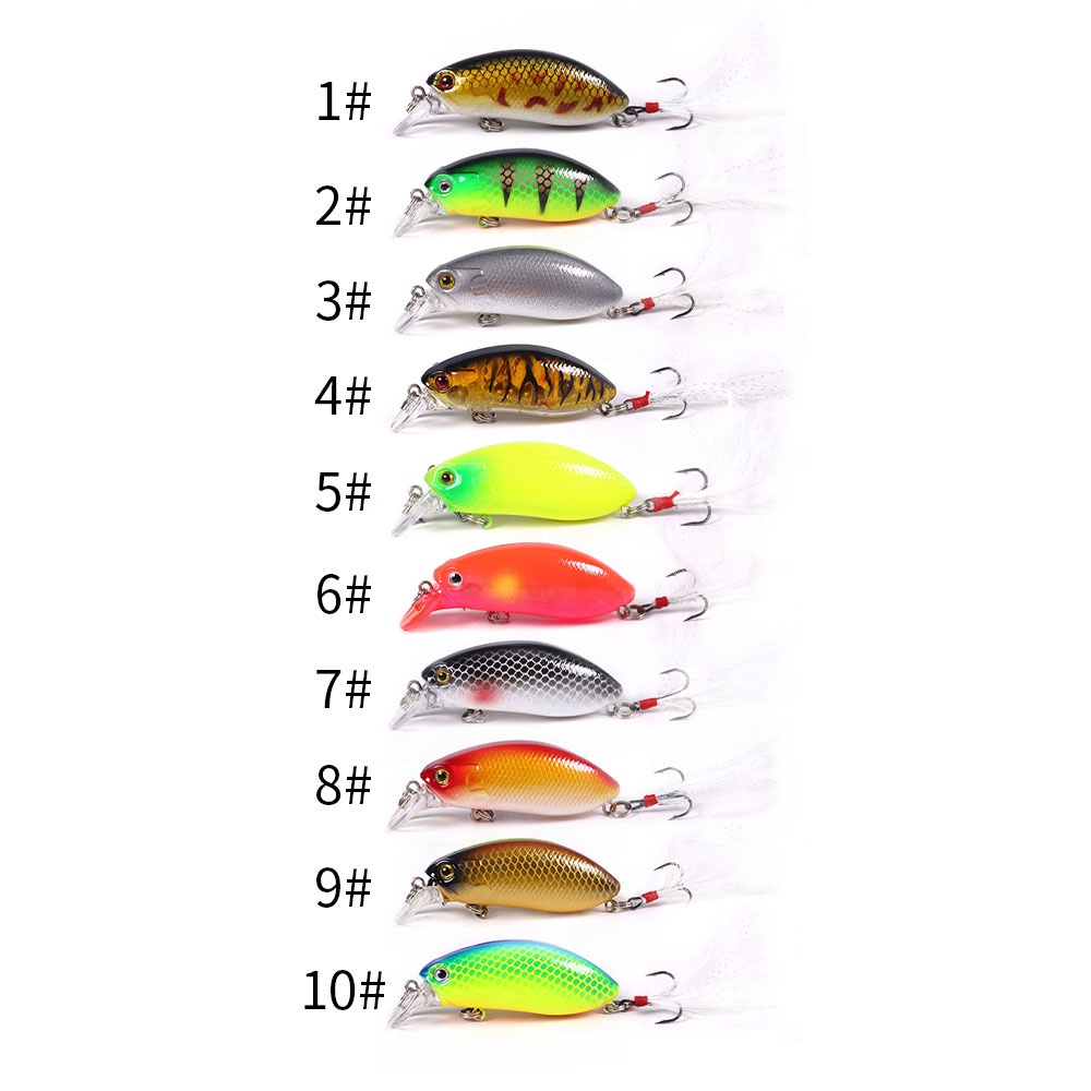 HENGJIA 1PCS Fishing Lure 6cm 9.2g Minnow CrankBait Feather Hooks Artificial Wobbler Jig Swimbait 3D Eeyes For Fishing Tackle