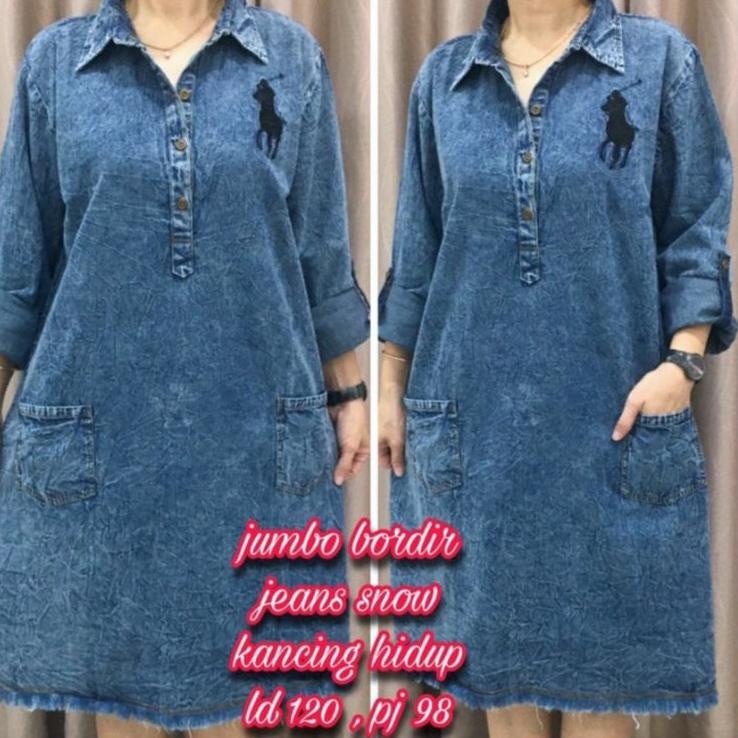Penjualan Terbanyak.. Tunik Jeans Wanita Dewasa Terbaru 2022 Kekinian Import Harga Murah Model Jumbo