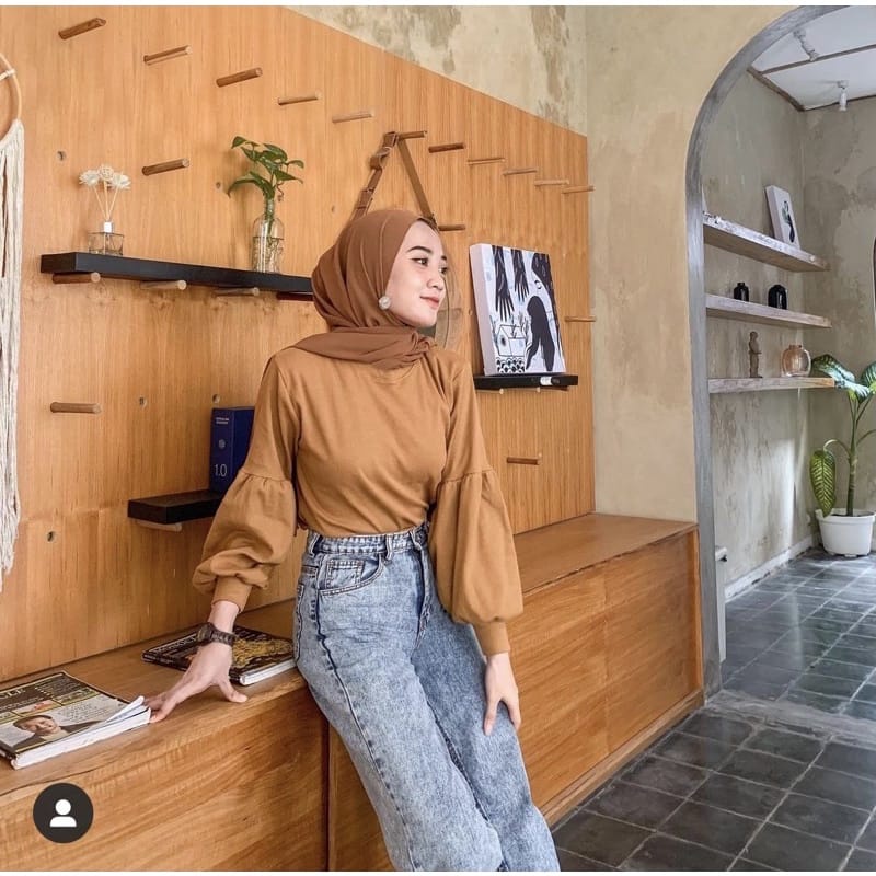 PUFF KAOS RIB TANGAN BALON (PREMIUM SOFT) LEBIH NYAMAN Ribb TOP LUNA BLOUSE