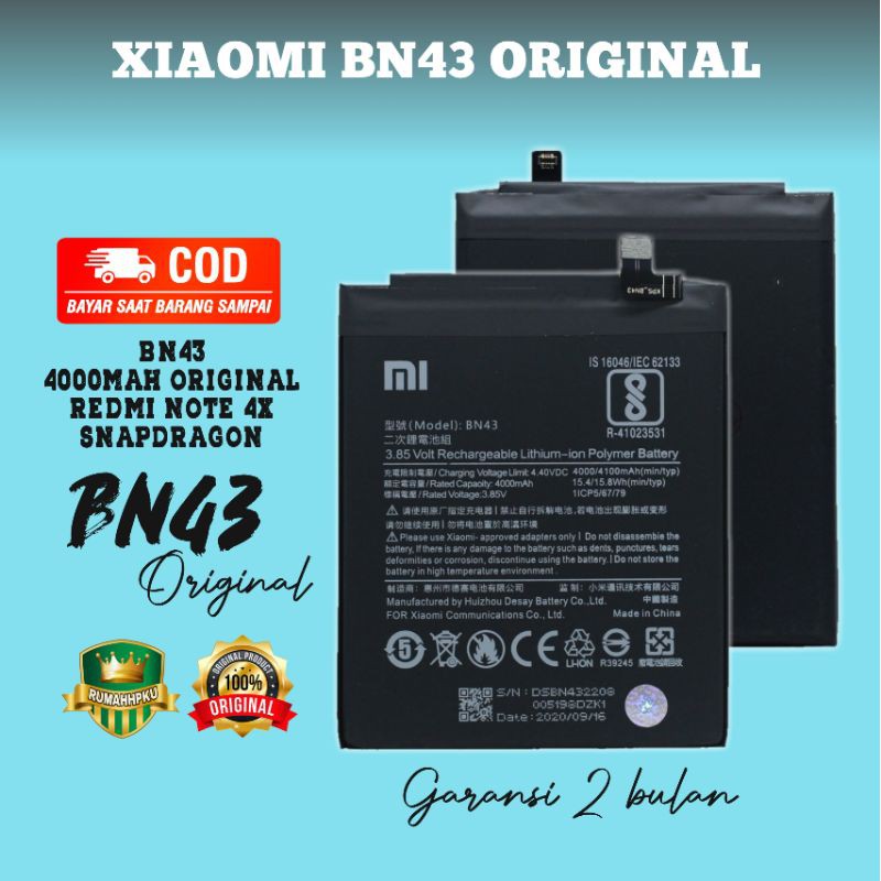 Baterai batre Xiaomi redmi Note 4X BN43 Original | Shopee Indonesia