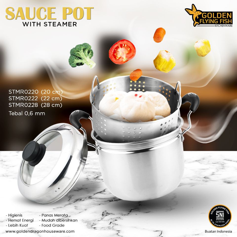 Panci + Steamer Stainless Steel | Golden Flying Fish | Kukusan Sauce Pot