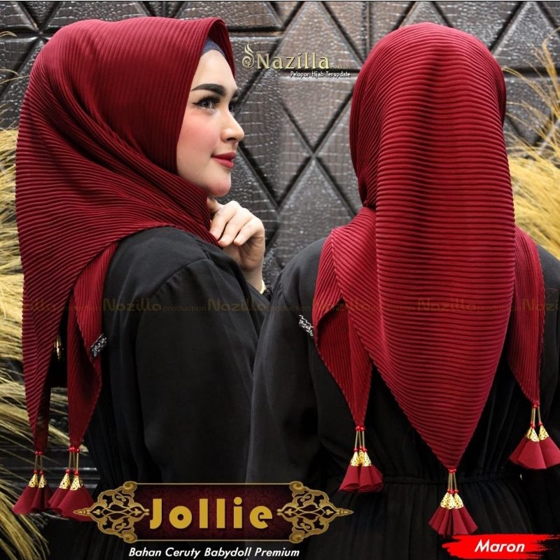 (TERBARU ) JILBAB SEGIEMPAT PLISKET FULL LIDI TASSEL / segiempat plisket tassel Jollie