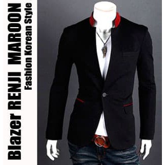 BLAZER COWOK KEREN RENJI KERAH MAROON MODEL SLIMFIT ORIGINAL NIKAYU