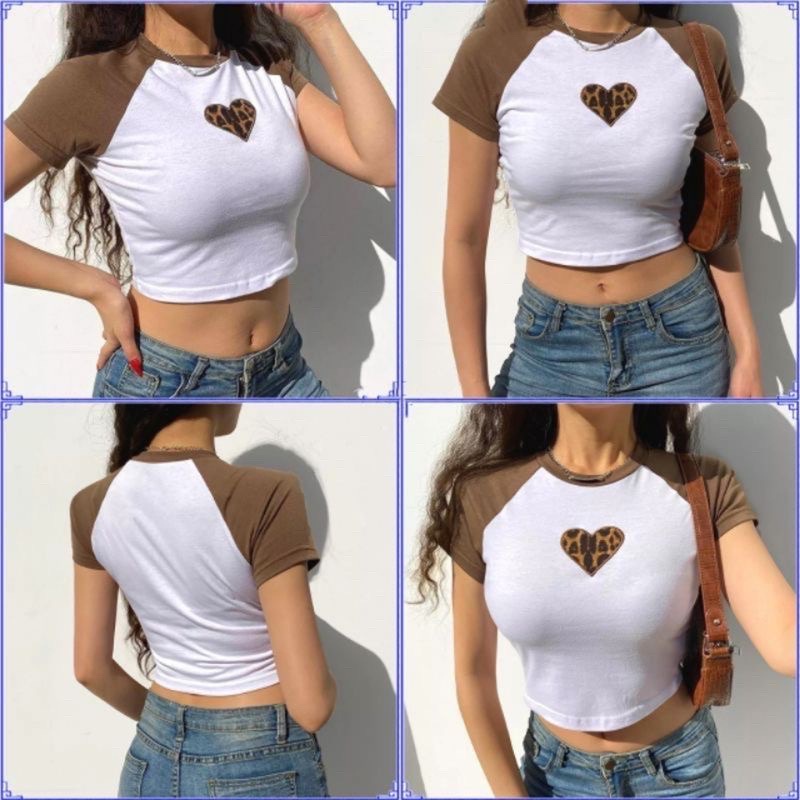 BEFAST - ZFS OOTD Kaos Crop CHARI / LEOLOVE RIB CROP TOP / Crop Top Wanita Remaja Kekinian / Pakaian Santai Wanita / Kaos Crop Motif Love / Tshirt Lengan Pendek Crop / Outfit Wanita Remaja ABG Trendy / Crop Top Terlaris / Termurah / Fashion Wanita Modis