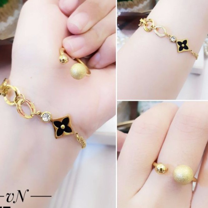 Titanium Set Gelang Cincin Warna Gold 1939p