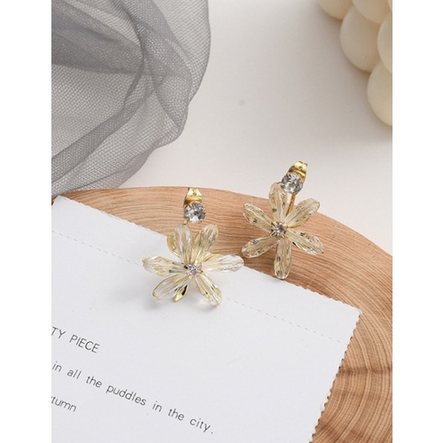 LRC Anting Tusuk Fashion Gold Color Color Crystal Flower Alloy P27839