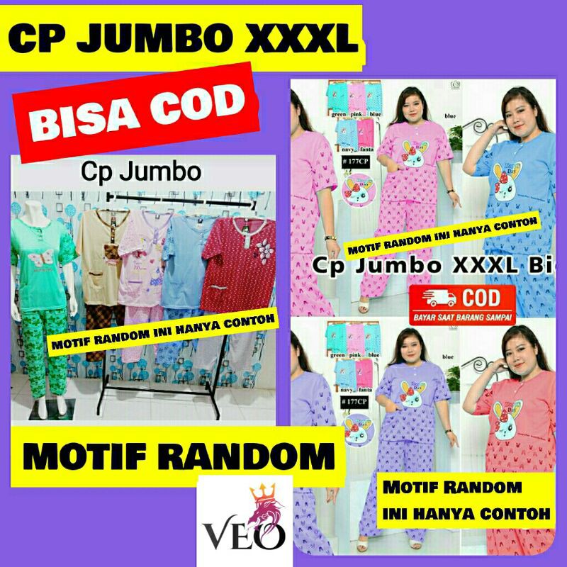 BAJU TIDUR CP JUMBO XXXL STELAN KAOS GROSIR &amp; ECERAN ( MOTIF RANDOM )