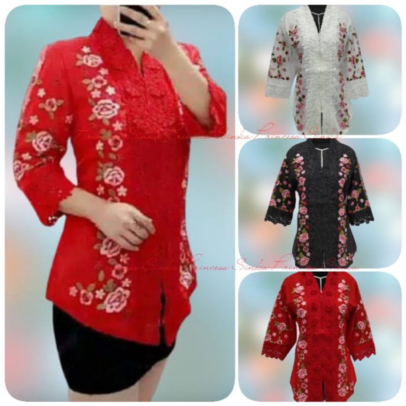 Promo Kebaya Encim Senada Modern Katun Import Aplikasi Brukat Renda  Bordir Abaya Wanita