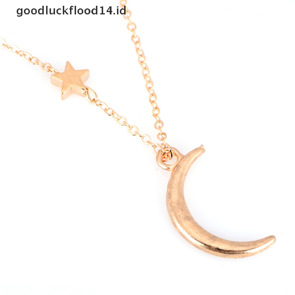 [OOID] Moon Star Pendant Necklace Choker Necklace Gold Silver Long Chain Women Jewelry  ID