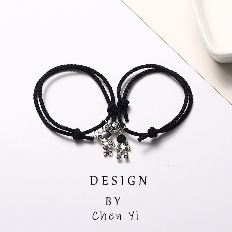 2 Pcs Kawat Gelang Pasangan Desain Magnet Astronot Cinnamoroll Curm Untuk Kurung Magnet Pria Dan Wanita/1 Pasangan   Magnet Kawat Pasangan Magnet Bracket   Menarik Tangan Persahabatan Gelang Hitam