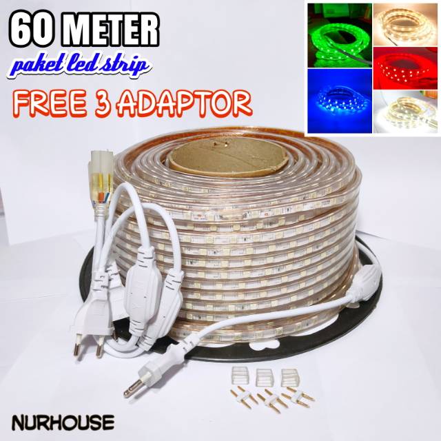 led strip ac 220 volt lampu selang paket 60 meter