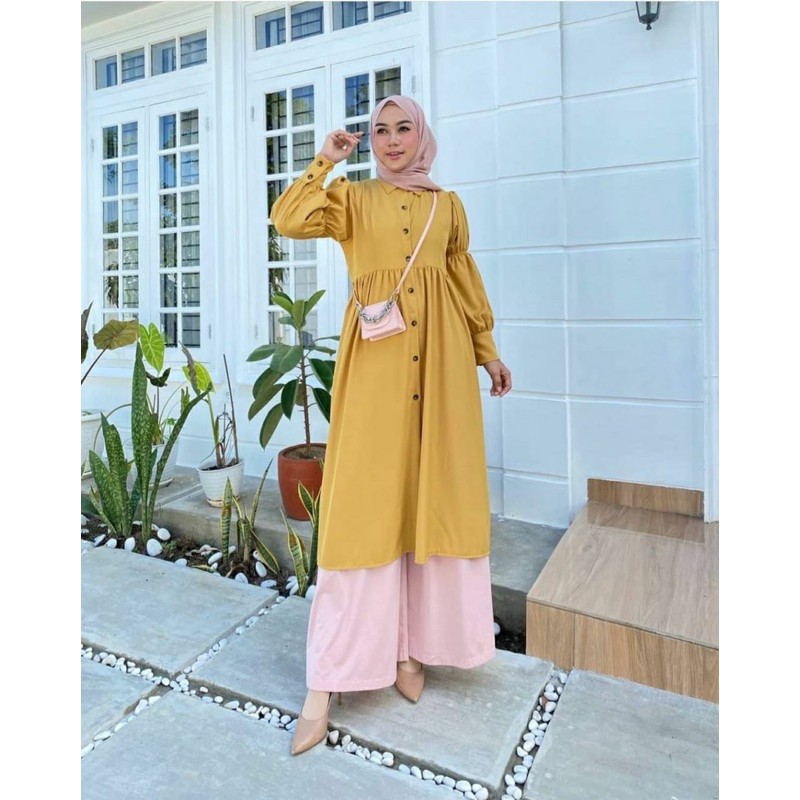 (MGA) TUNIK DELCIA BALOON DAILY FULL KANCING DRESS MOSCREPE PREMIUM