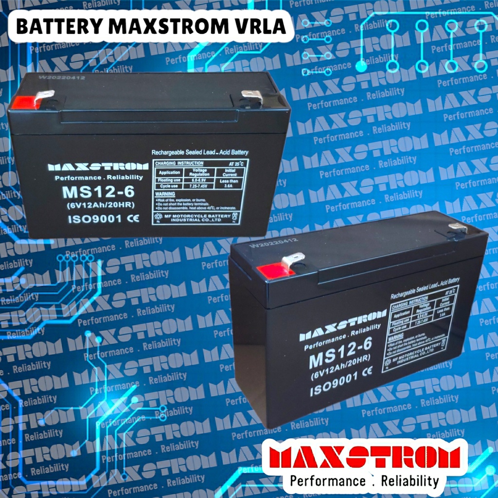 ORIGINAL AKI MAXSTROM 6 VOLT 12 AMPER MOBIL MOTOR ANAK BATERAI UPS EMERGENCY LAMP SEPEDA LISTRIK SKU