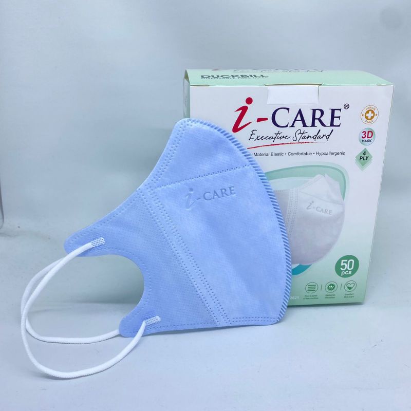 MASKER DUCKBILL I-CARE BIRU 4 PLY DISPOSABLE FACE MASK ISI 50 PCS