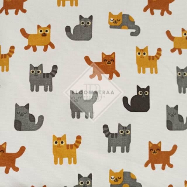 Kain Kanvas Kucing Putih bahan canvas meteran motif white cat fabric