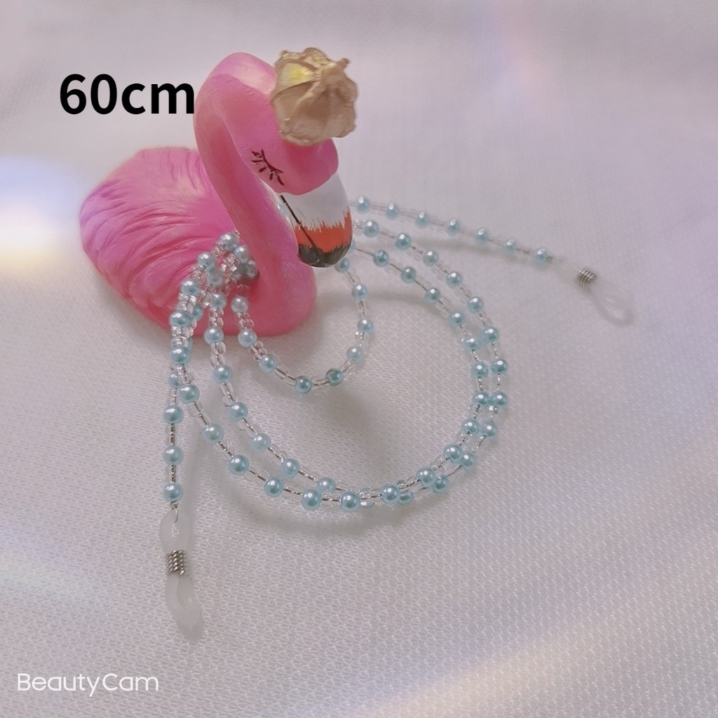 Korean Retro Bead Mask Lanyard Strap Crystal Chain Necklace-blue2-60cm