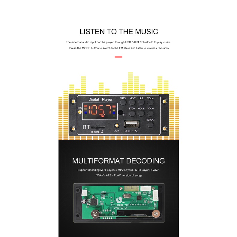 Modul Kit Mp3 Bluetooth 5.0 kualitas jernih daya 12 volt