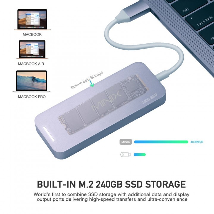 MINIX NEO S2 - USB-C Multiport 240GB SSD Storage Hub for Laptop/Notebook with Type-C Port