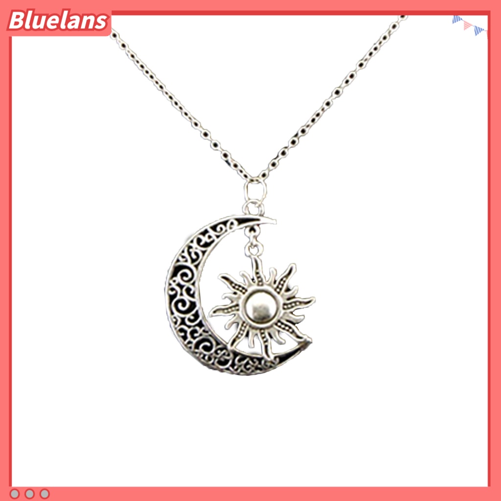 Bluelans Kalung Rantai Bentuk Bulan Matahari Bahan Alloy Gaya Vintage Untuk Unisex