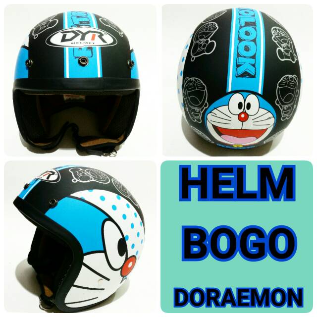 Helm bogo dewasa all size karakter doraemon hitam doff with kaca helm bogo original murah dan baru