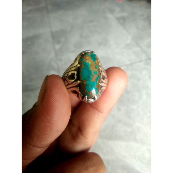 Natural batu pirus Persia hijau ring perak 925 jaminan batu asli