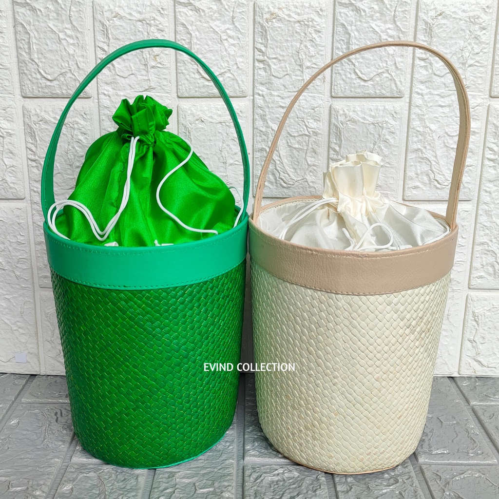 Tas Parcel Anyaman Pandan Isi 3 Toples List Kulit Sintetis Keranjang Hampers Lebaran Tas Parsel