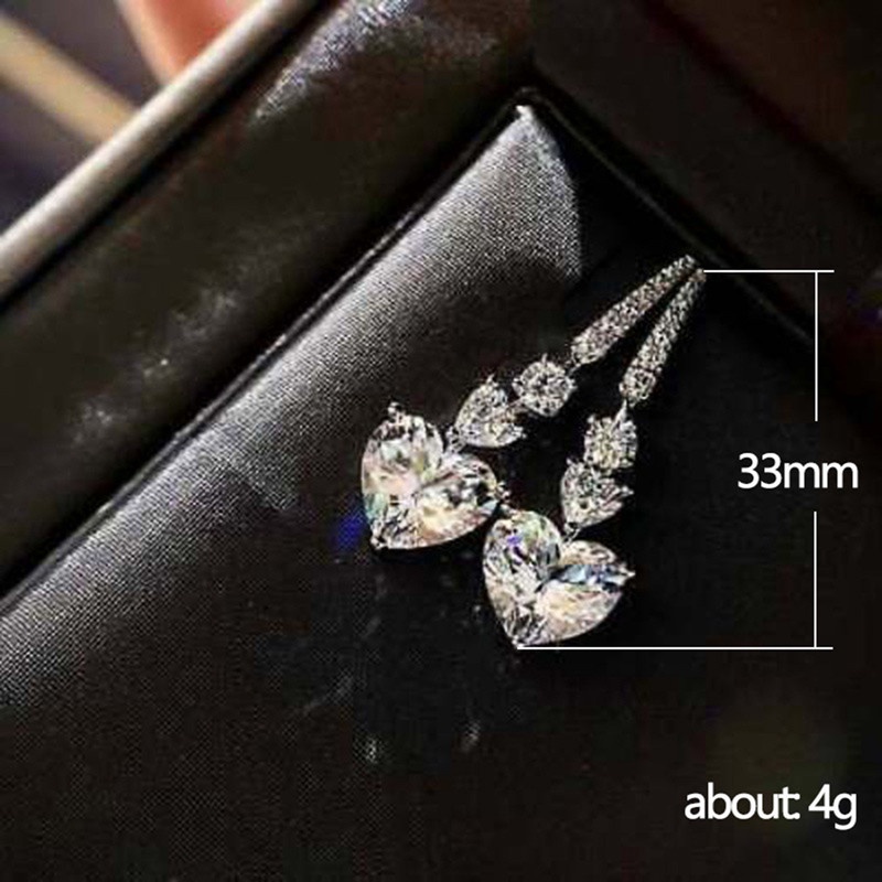 Anting Menjuntai Bentuk Hati Bahan Cubic Zirconia Untuk Wanita