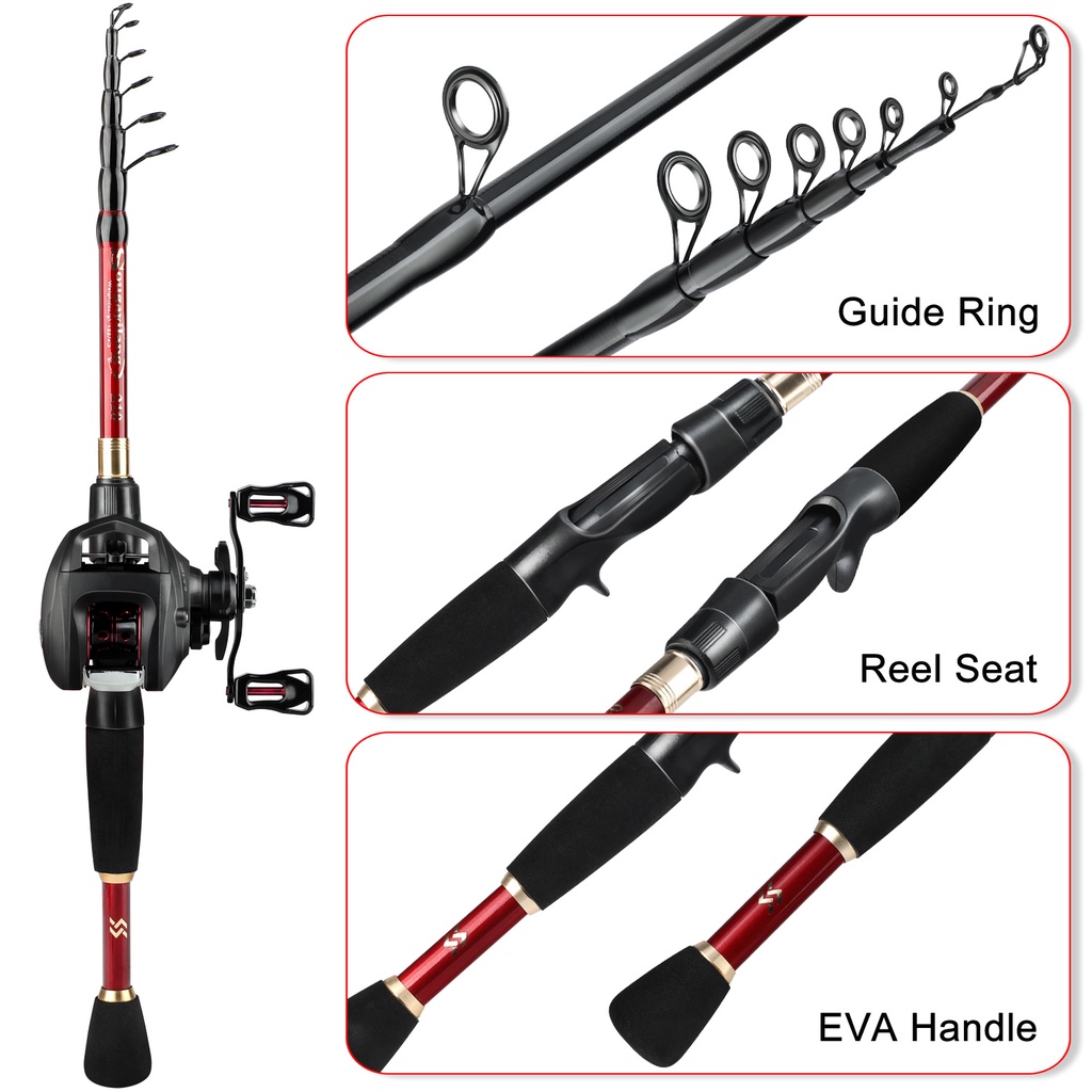 Set Memancing Telescopic Portabel Tongkat Pancing 1.8m-2.4m dan Gulungan Memancing Dengan 6.3: 1GR 12+1BB dan Lengkap Gratis Senar pancing Umpan pancing untuk Air Tawar untuk Pemula dan Anak-anak