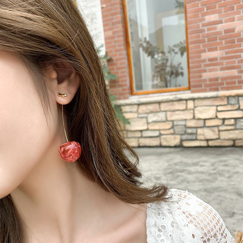 Anting Panjang Desain Bunga Cherry Kering Gaya Perancis Untuk Wanita