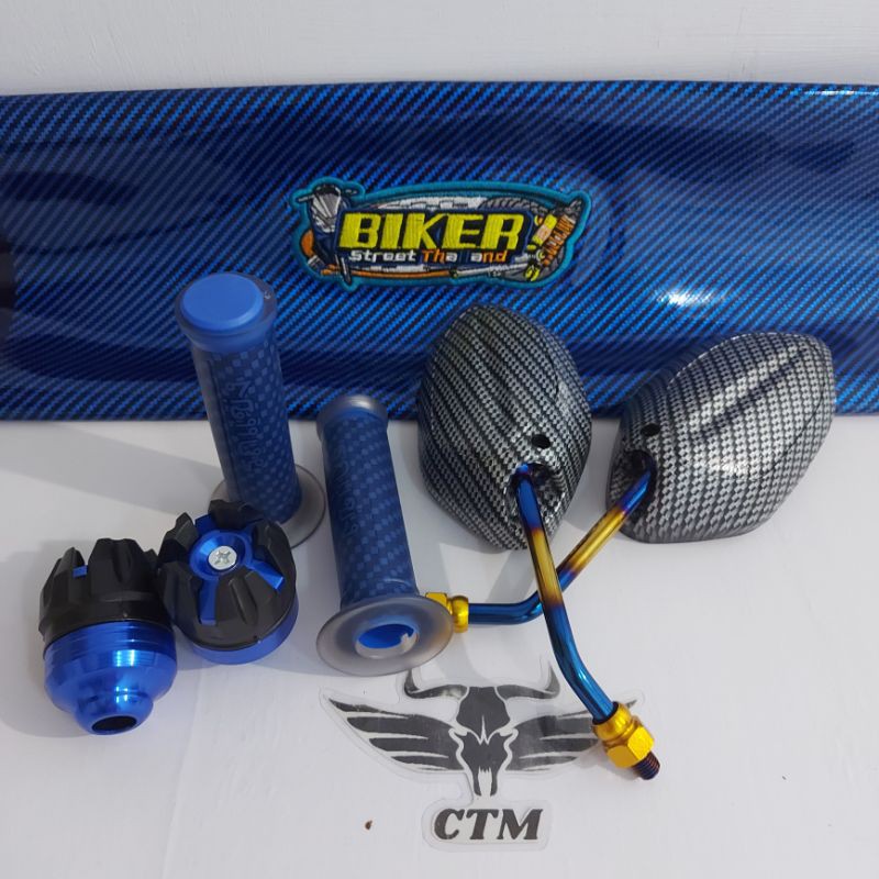 [PAKET 4B] SPION BEAT TWOTONE + GRIP CARBON + SARUNG KULIT JOK + JALU AS RODA DEPAN - BIRU