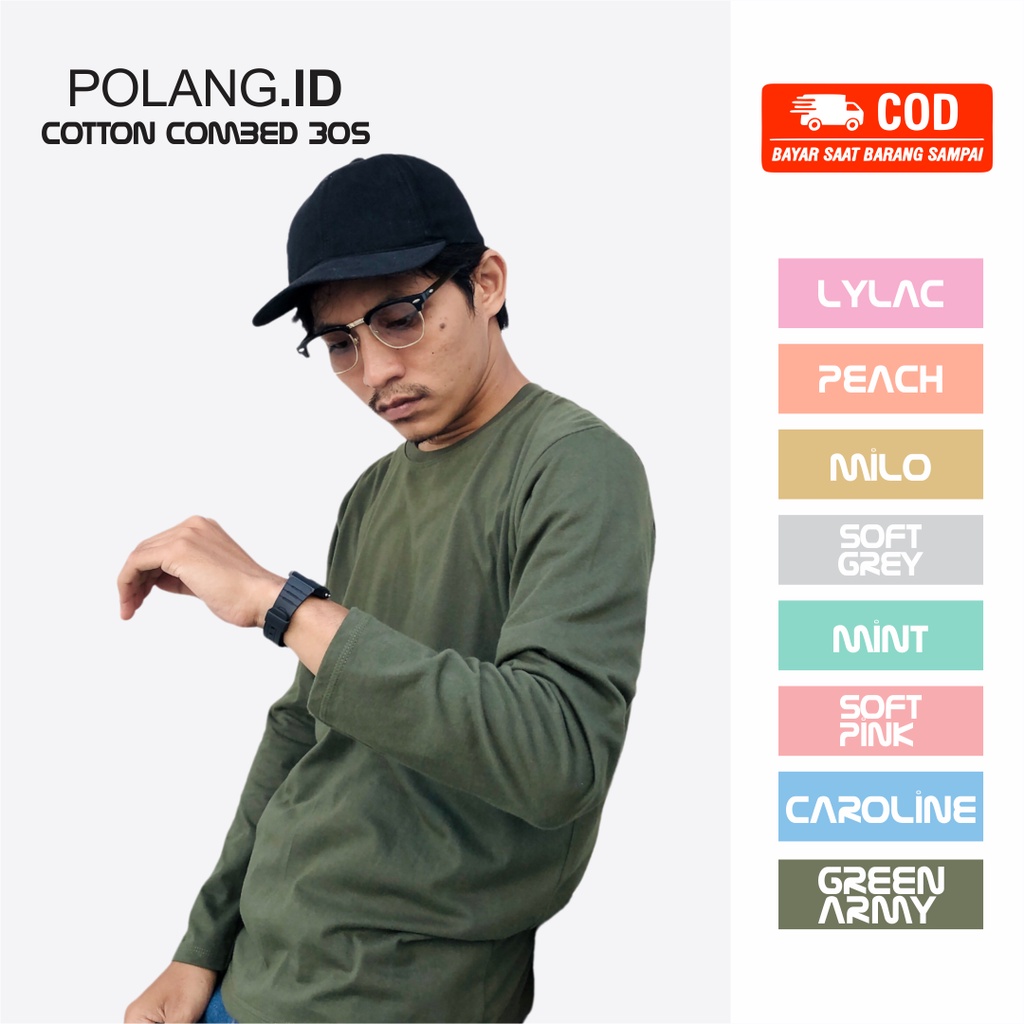 Polang Kaos Polos Hijau Army  Lengan Panjang Unisex Cotton Combed 30s / Tshirt Oblong Baju Atasan Co