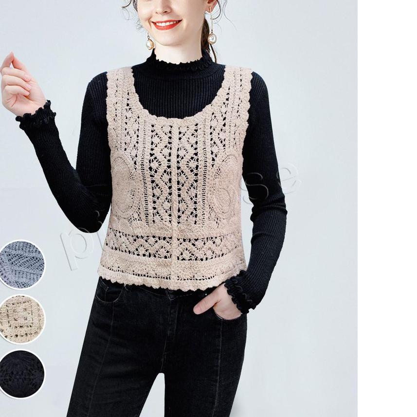 ☊ [PINKDOSE] 6pcs || Elise Crochet Vest / Tanktop || Grosir Fashion Import Premium Quality ☇