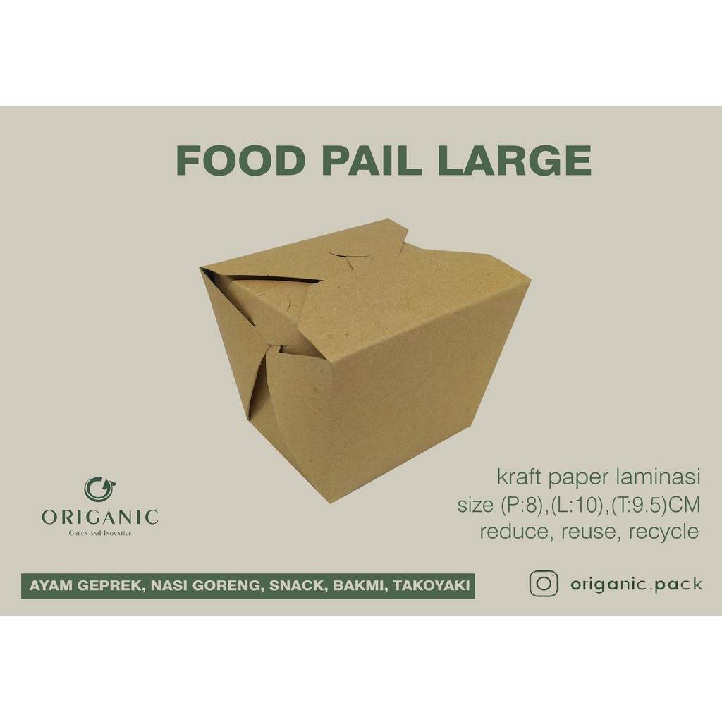 FOOD PAIL SIZE "L" PAPER LUNCH RICE BOX KOTAK MAKAN NASI MIE BIHUN DUS COKLAT KRAFT