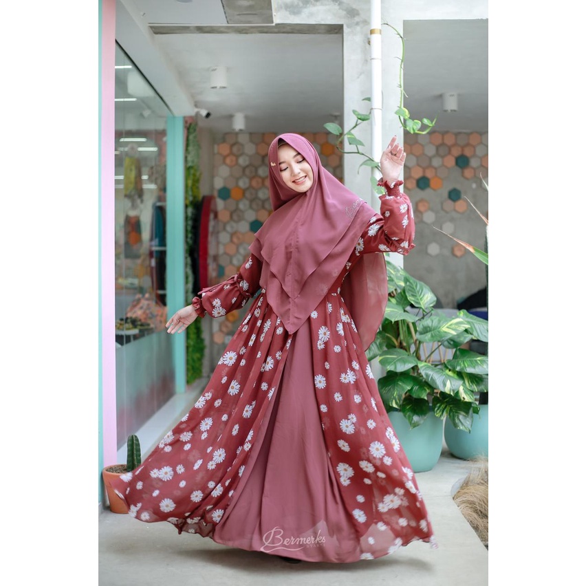 Set Syar'i Bermeks Motif Bunga Full Ceruty Babydoll Ultimate
