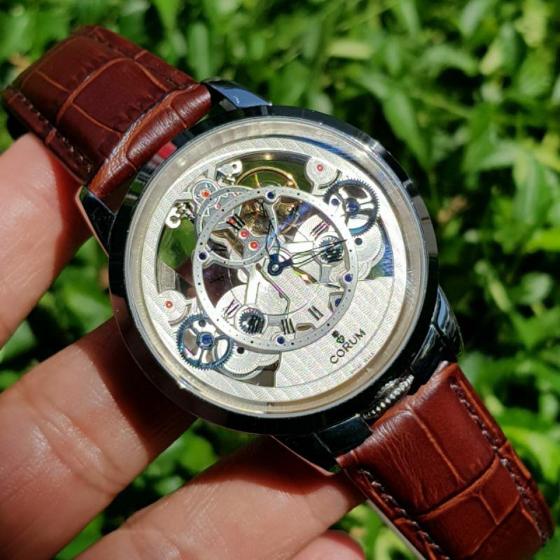 Jam Tangan Pria Corum Automatic Transparant Dial Leather Strap