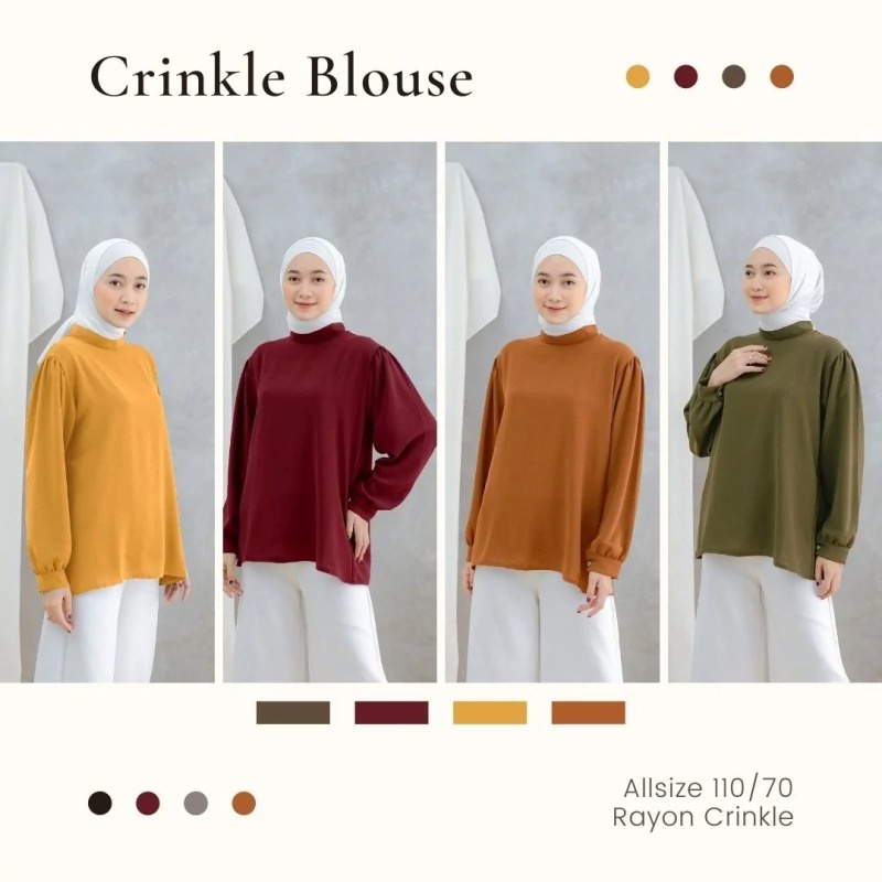 Modesee Atasan Blouse Wanita Muslimah Crinkle Blouse Longslevee Lengan Panjang M1134 Blouse Polos Xl