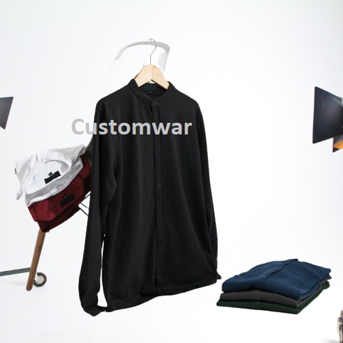 Kemeja Lengan Panjang Pria Polos Tanpa Kerah Shanghai Koko Kerah Ciangi Bahan Polo Premium Customwar