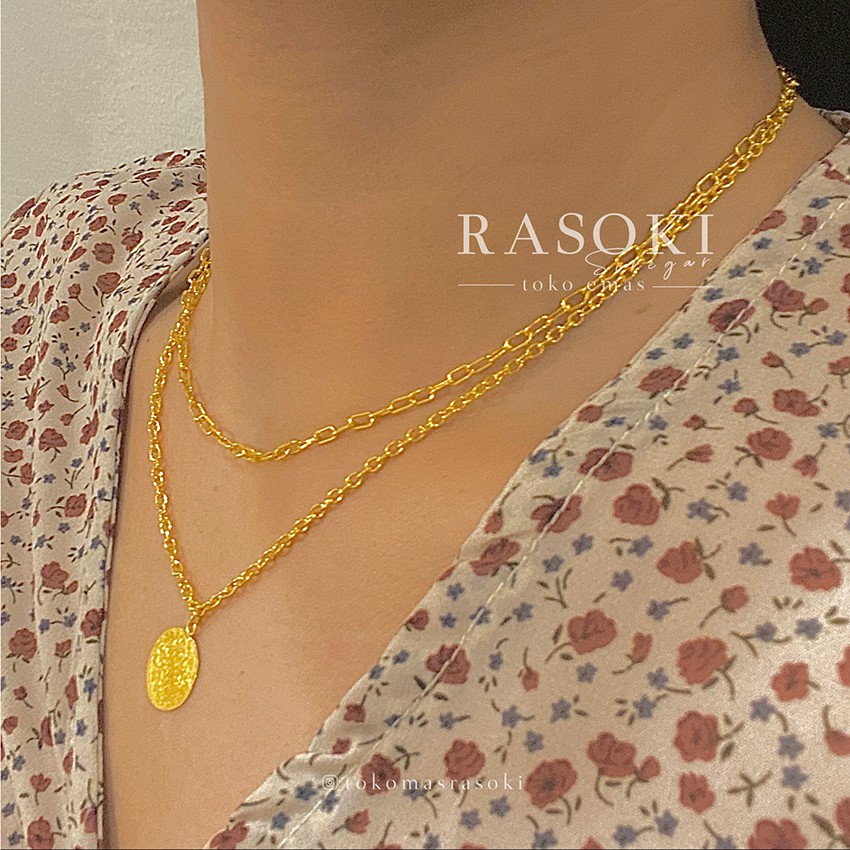 KALUNG EMAS 24 RANTE TUMPUK PAPERCLIP + COIN (2 KALUNG 1 KAITAN) 15gr | TOKO MAS RASOKI SIREGAR